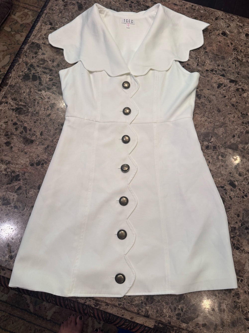 TCEC Cream Scalloped-Trim Button-Front Mini Dress
